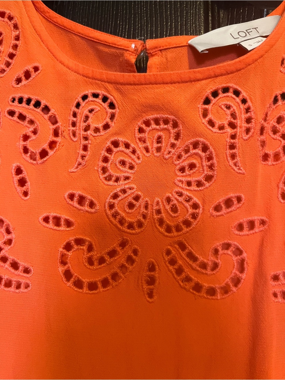 LOFT Vibrant Coral Eyelet Floral Blouse Small